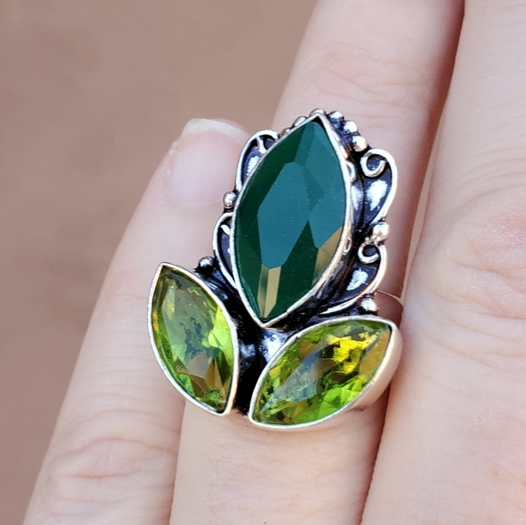 New Chrysoprase & Peridot 925 Silver Ring. - Picture 1 of 14